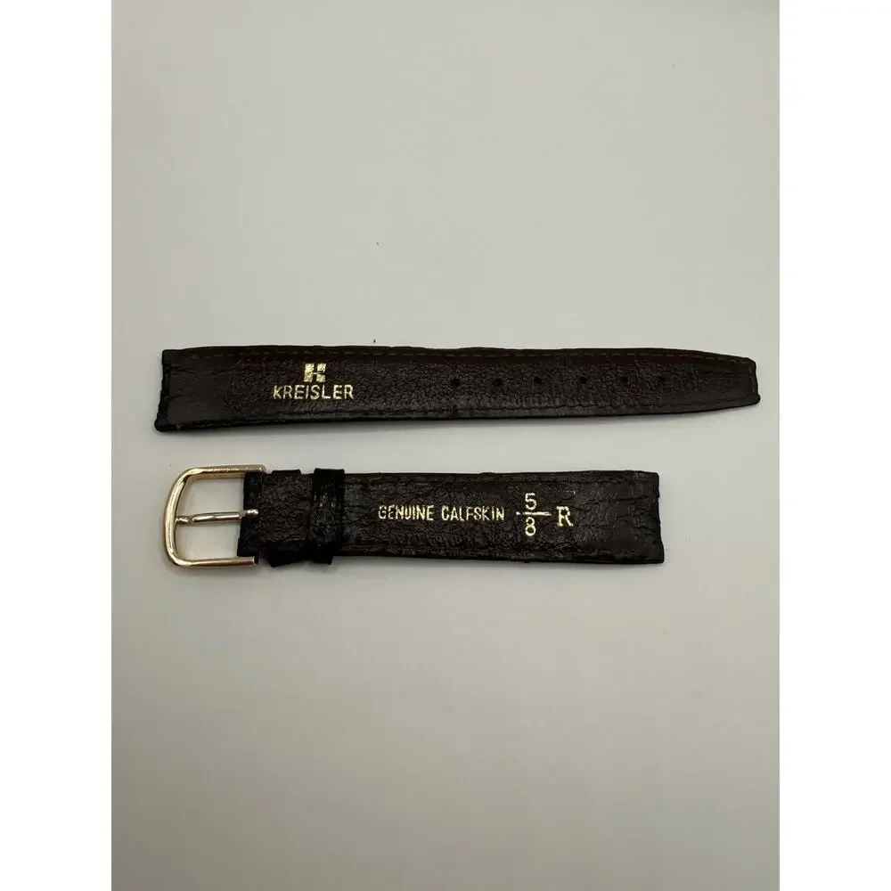 16mm KREISLER Braided Calfskin Brown NOS Vintage Watch Band & Gold-Tone Buckle